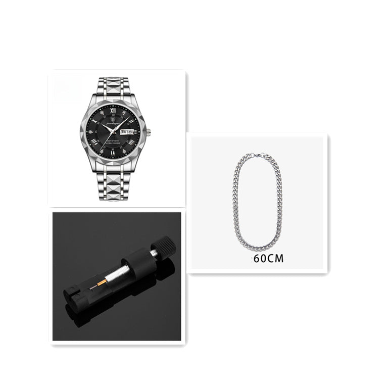Luxury Men's Waterproof Quartz Watch with Double Calendar & Luminous Display