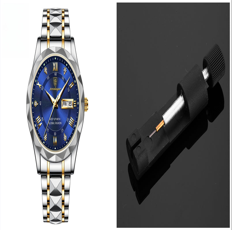 Luxury Men's Waterproof Quartz Watch with Double Calendar & Luminous Display