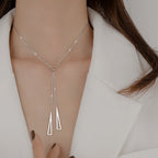 Elegant Geometric Drop Necklace for Women – Minimalist Adjustable Silver Chain
