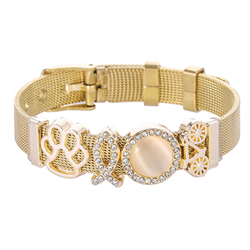 Luxury Stainless Steel Mesh Bracelet with Crystal Charm – Elegant Women Bracelet