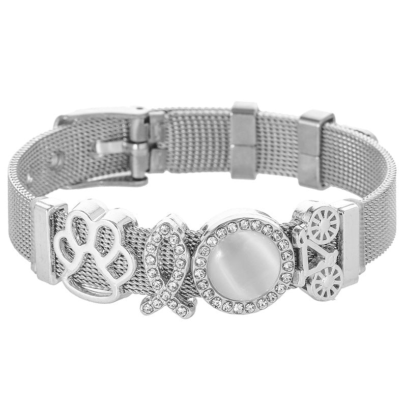 Luxury Stainless Steel Mesh Bracelet with Crystal Charm – Elegant Women Bracelet