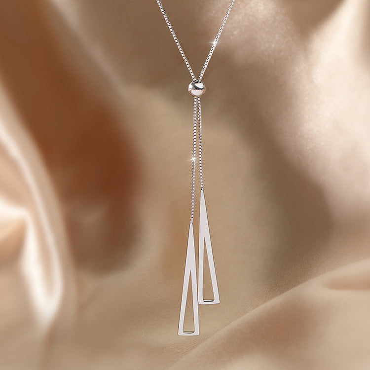 Elegant Geometric Drop Necklace for Women – Minimalist Adjustable Silver Chain