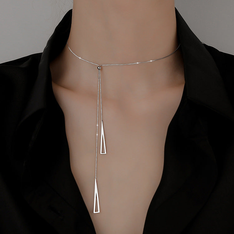 Elegant Geometric Drop Necklace for Women – Minimalist Adjustable Silver Chain