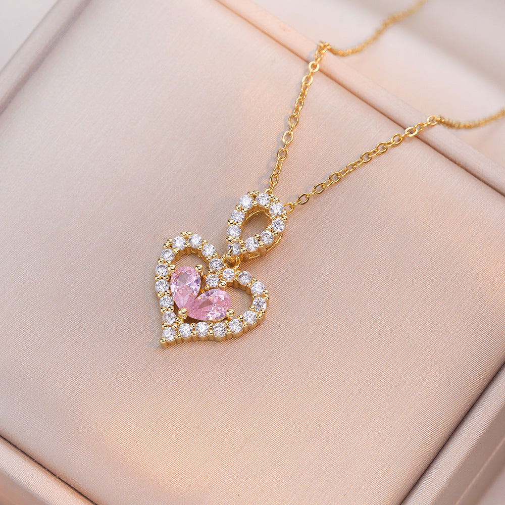 Luxury Rhinestone Crystal Heart Necklace for Women – Elegant Gold Love Pendant