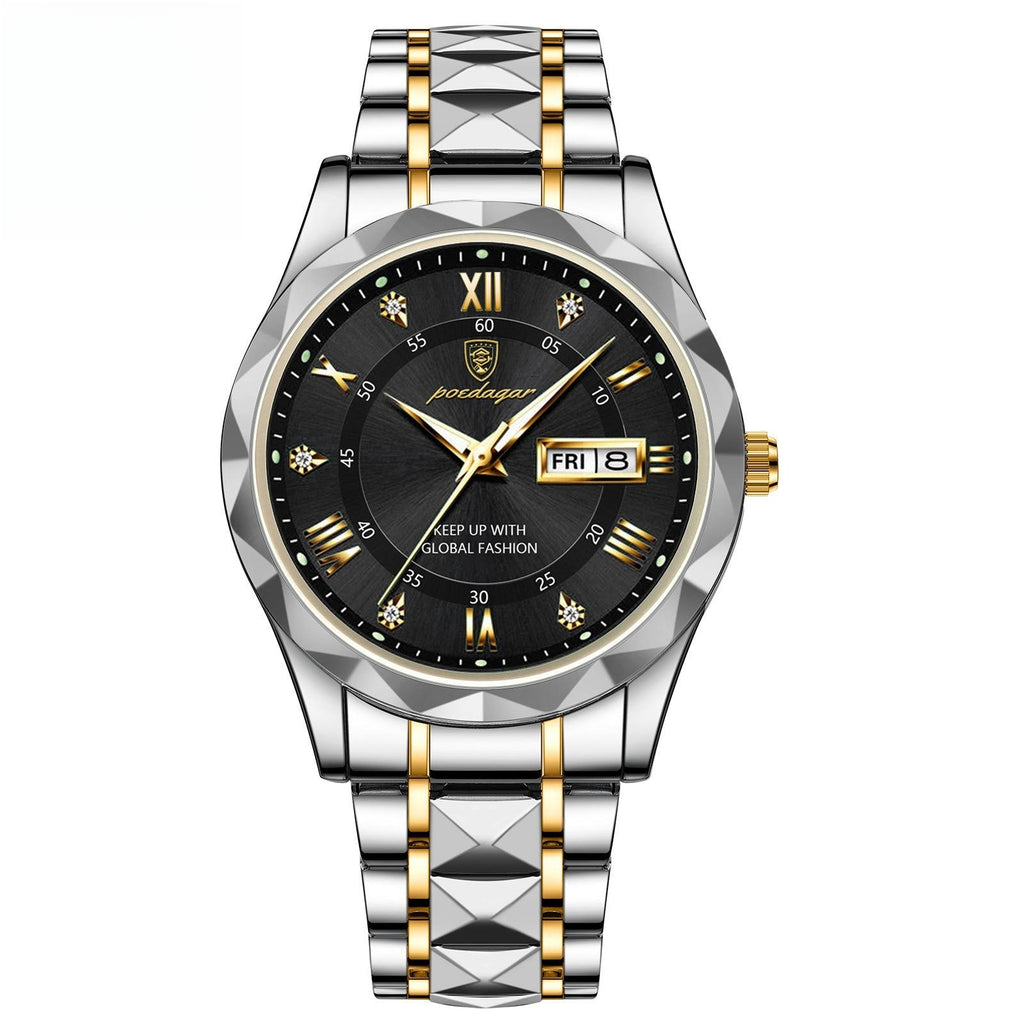 Luxury Men's Waterproof Quartz Watch with Double Calendar & Luminous Display