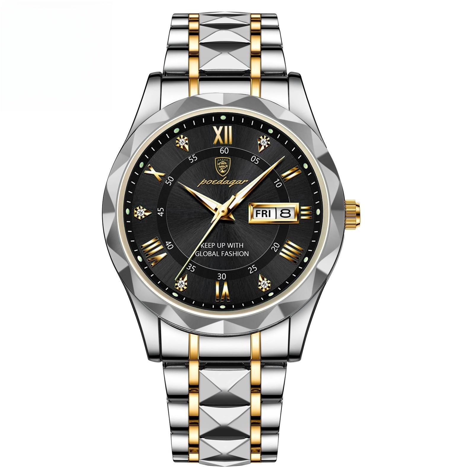 Luxury Men's Waterproof Quartz Watch with Double Calendar & Luminous Display