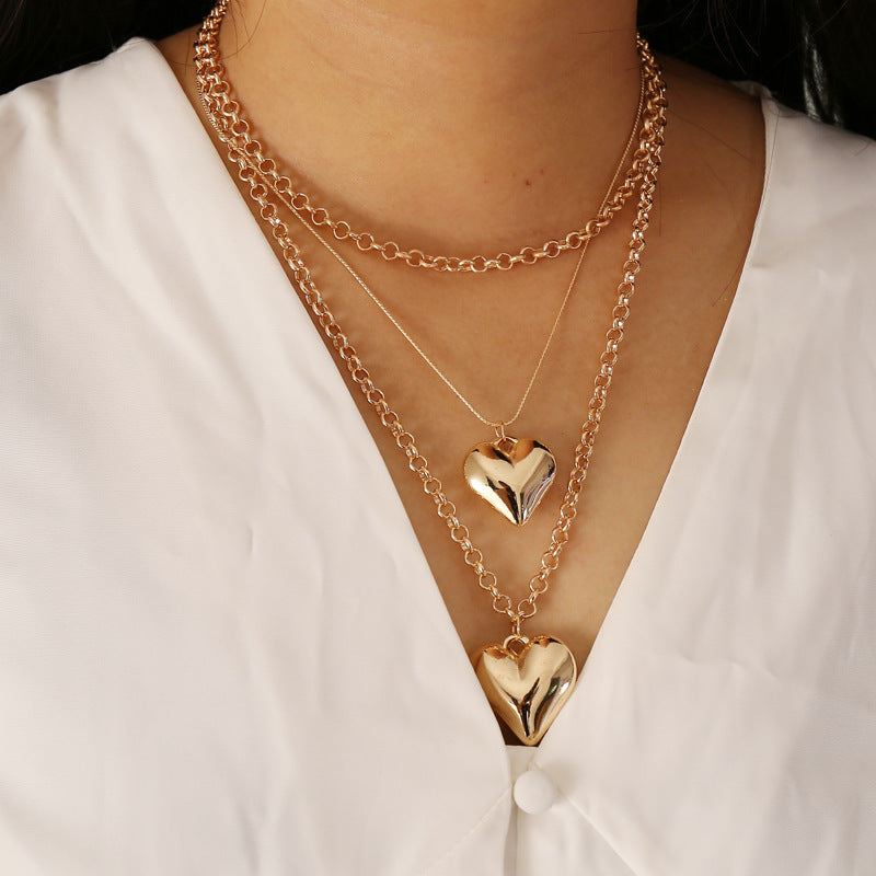 Vintage Double Layer Heart Necklace for Women – Elegant Gold Chain Jewelry