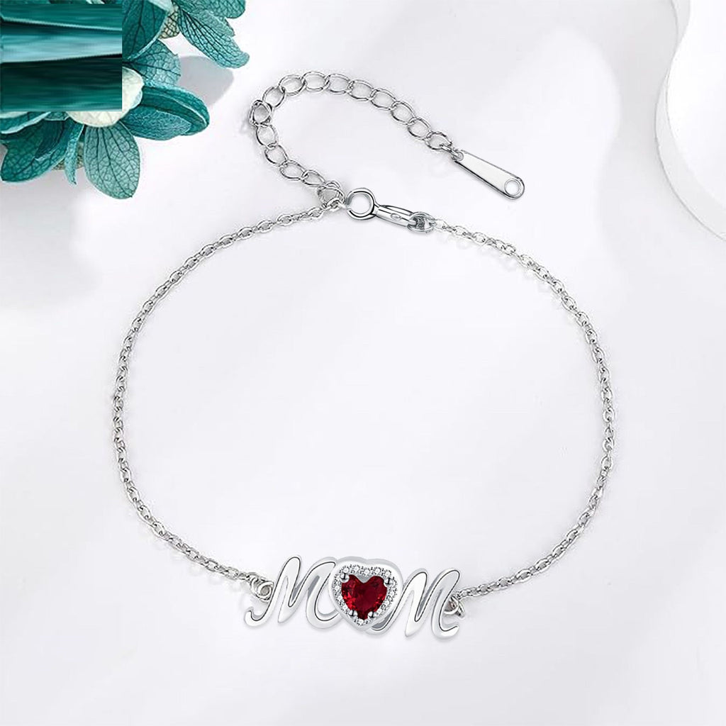 Elegant Adjustable MOM Bracelet – Silver Heart Bracelet Gift for Mothers