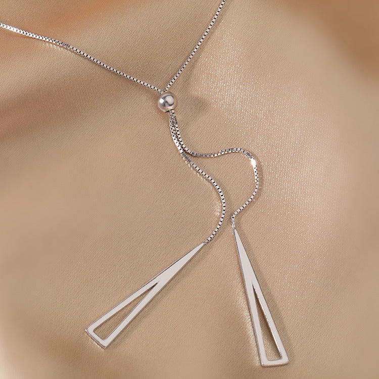 Elegant Geometric Drop Necklace for Women – Minimalist Adjustable Silver Chain