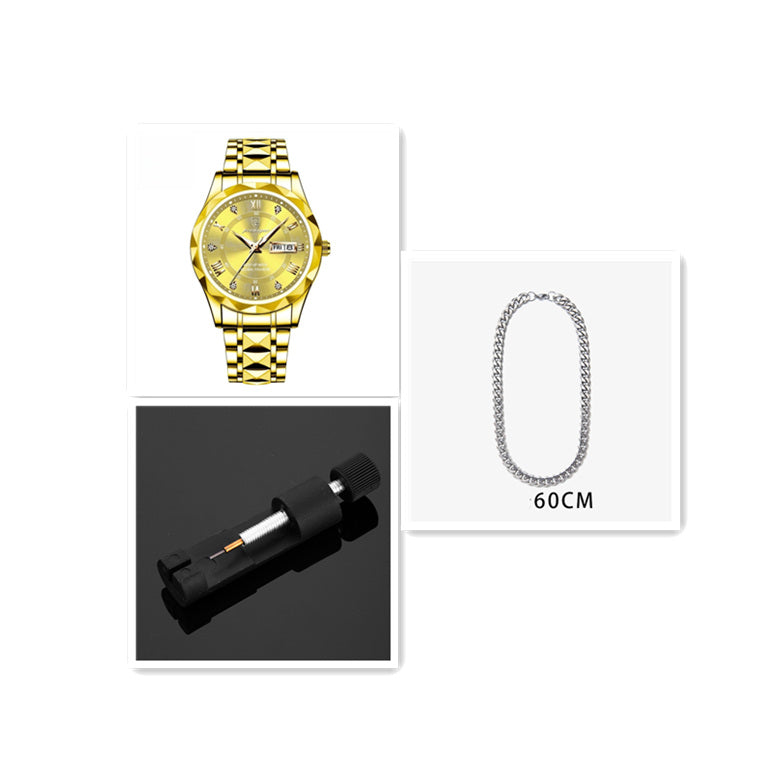 Luxury Men's Waterproof Quartz Watch with Double Calendar & Luminous Display