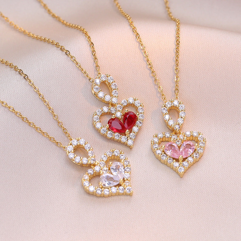 Luxury Rhinestone Crystal Heart Necklace for Women – Elegant Gold Love Pendant