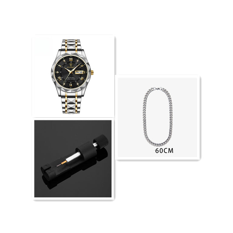 Luxury Men's Waterproof Quartz Watch with Double Calendar & Luminous Display