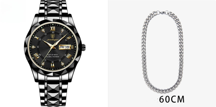Luxury Men's Waterproof Quartz Watch with Double Calendar & Luminous Display
