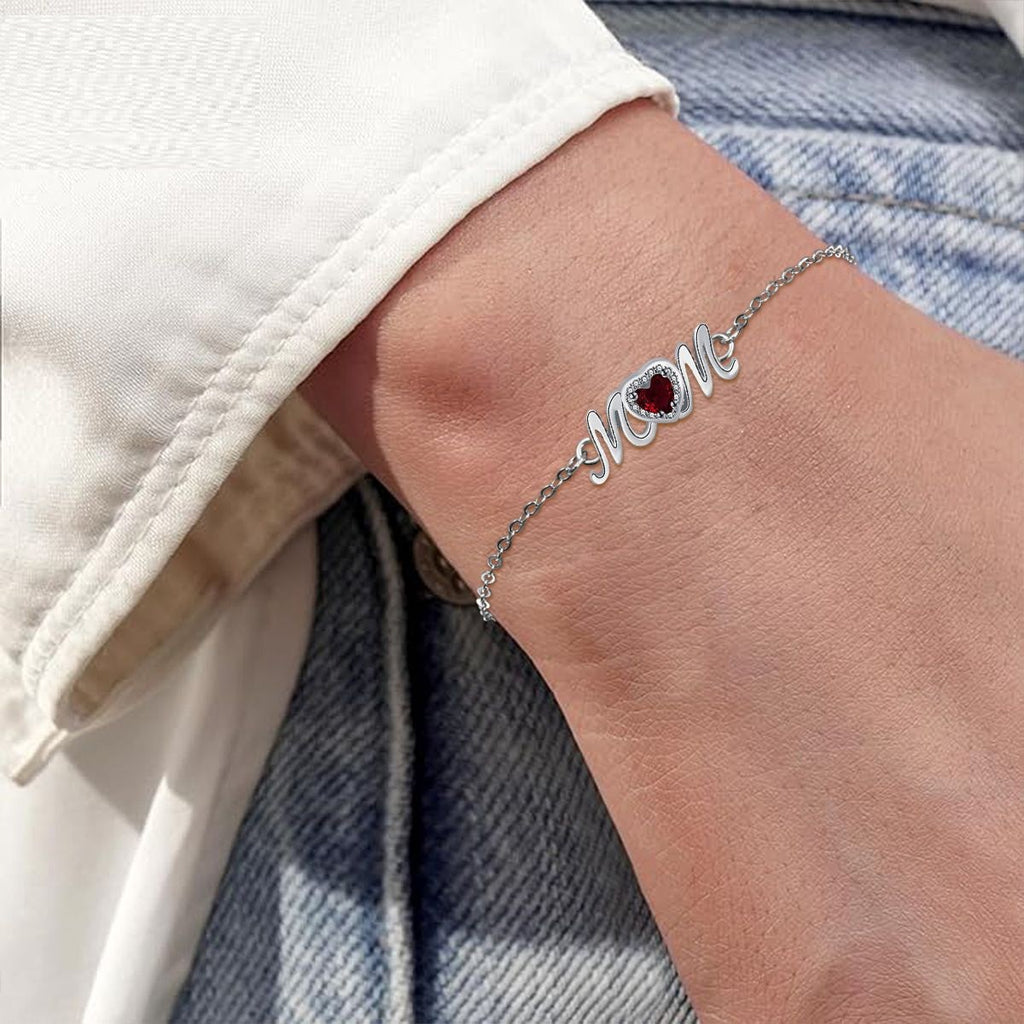 Elegant Adjustable MOM Bracelet – Silver Heart Bracelet Gift for Mothers