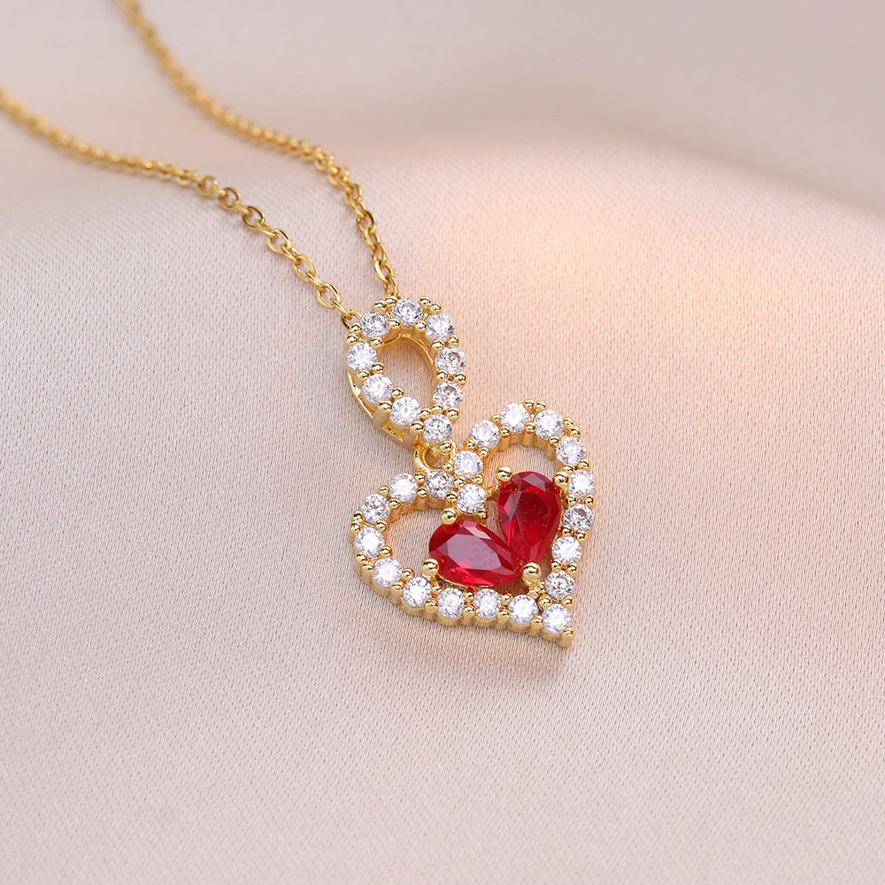 Luxury Rhinestone Crystal Heart Necklace for Women – Elegant Gold Love Pendant
