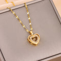 Double Layer Heart Necklace with Rhinestones – Elegant Titanium Steel Pendant for Women