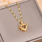 Double Layer Heart Necklace with Rhinestones – Elegant Titanium Steel Pendant for Women