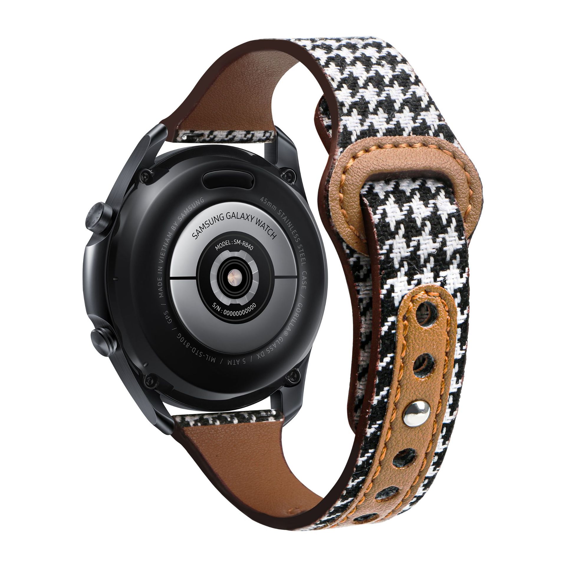 Leather & Canvas Watch Strap – Vintage Houndstooth Replacement Band (20mm / 22mm / 23mm)