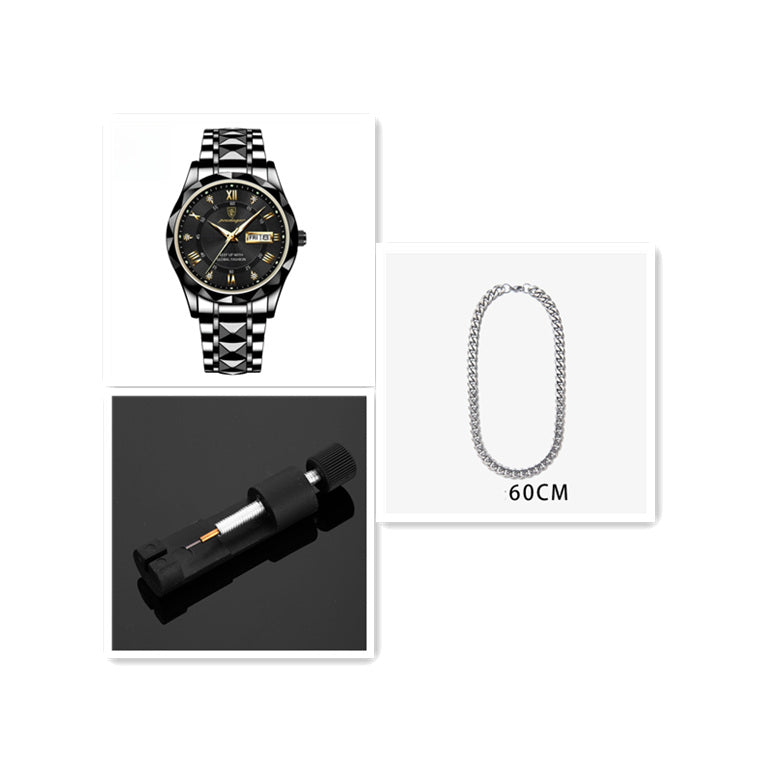 Luxury Men's Waterproof Quartz Watch with Double Calendar & Luminous Display