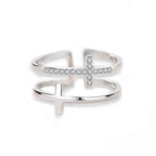 Minimalist Double Cross Zircon Ring – Adjustable