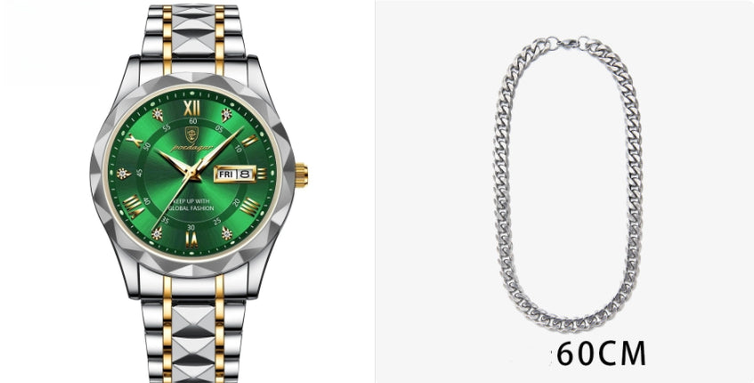 Luxury Men's Waterproof Quartz Watch with Double Calendar & Luminous Display