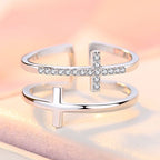 Minimalist Double Cross Zircon Ring – Adjustable